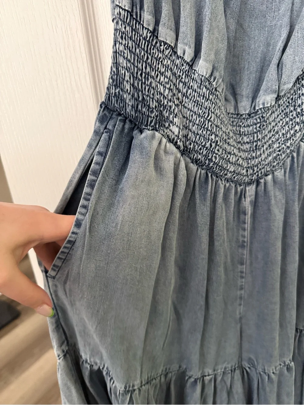 Oli & Hali Light Blue Harlow Wide Leg Chambray Jumpsuit - Picture 8 of 12
